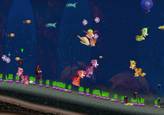 Swimming Fruit-Colored Norns (Click to enlarge)